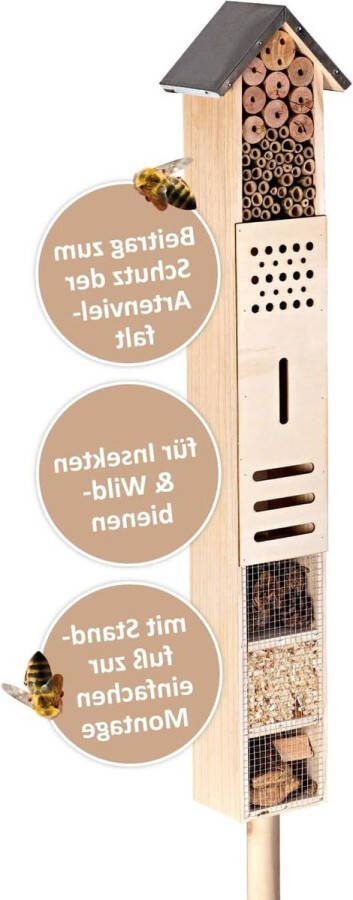 Bijenhotel staand met grondpen- XXL insectenhotel totale hoogte 151 cm hommelhuis bijenhuis Nis insectenhuis met lieveheersbeestjeshuis