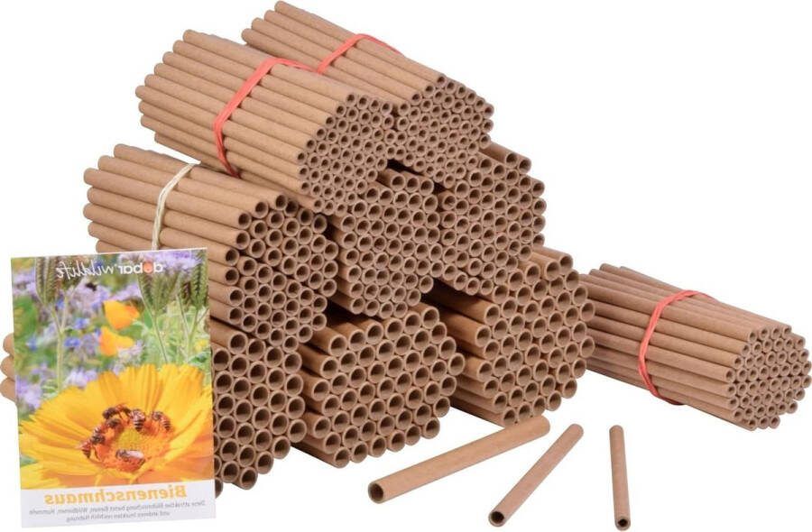 Bijenhotel Wilde Bijen Nesthulp Kartonnen Hulzen Set van 450 Vulling Made in Germany Incl. Wildbloemenmix Ø 8 Ø6 Ø 4 mm &