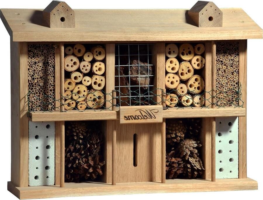 Bijenhotel XXL Bruin Landstoel Superior Eikenhouten Insectenhotel 47 x 34 x 125 cm Luxe Insectenhotels