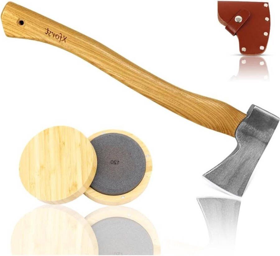 Bijl inclusief slijpsteen Hickory steel Snijbescherming van echt leer Bushcraft Camping Outdoor 50 cm 115 kg AG3 GS2