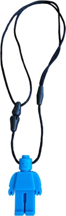Bijtketting Kauwketting Kauwsieraad Stressverlagend Bijtblok Silicone ADHD Autisme Ketting 6x3cm Legopop Blauw