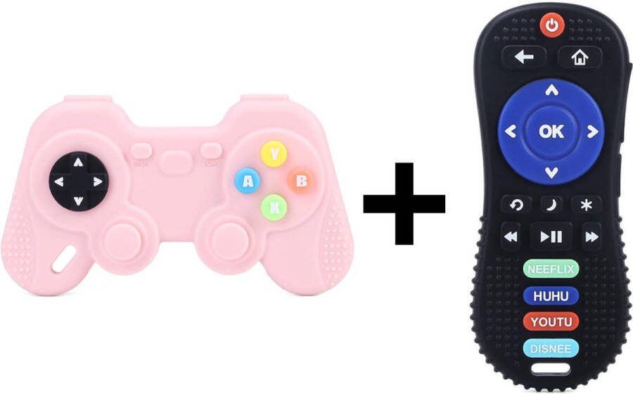 Bijtringen Set Afstandsbediening Zwart Gamecontroller Roze Baby Siliconen Baby speelgoed Bijtring Controller Bijtring Afstandsbediening BPA-vrij