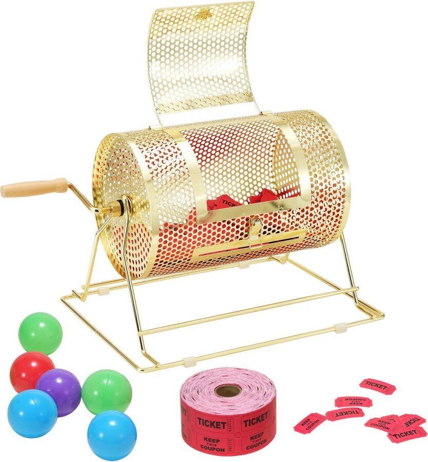 Bingo Molen Tombola Loterijtrommel Kooi Loterijkooi Draaiende kooi Messing Verguld Houdt 2500 Kaartjes Of 100 Balletjes