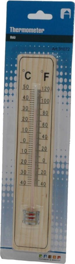 Merkloos Binnen buiten thermometer hout 21 x 4 cm Buitenthermometers