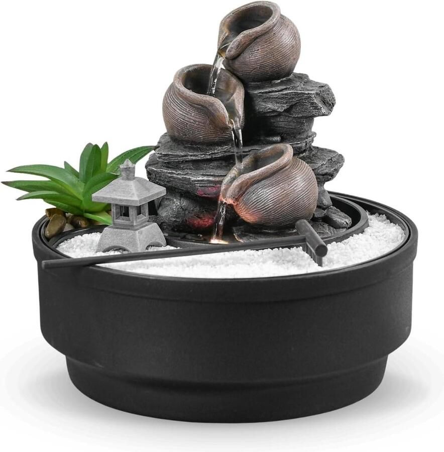 Binnenfontein Tuin Waterval Pot Fontein Kleurrijke LED Licht Ontspannen Sfeer Decoratie Wit Zand Tafelfontein Gesloten Circuit H21 cm