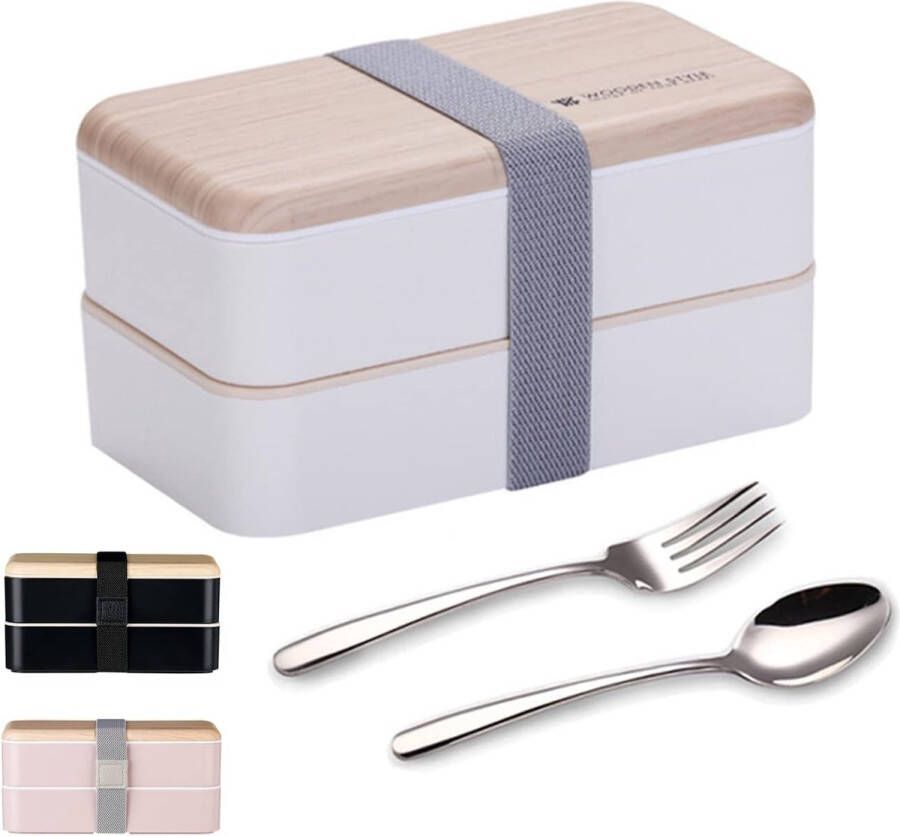 Binoster originele Bento Box lunchboxen lunchbox etensbox bundel verdeler Japanse stijl met roestvrij stalen bestek lepel en vork