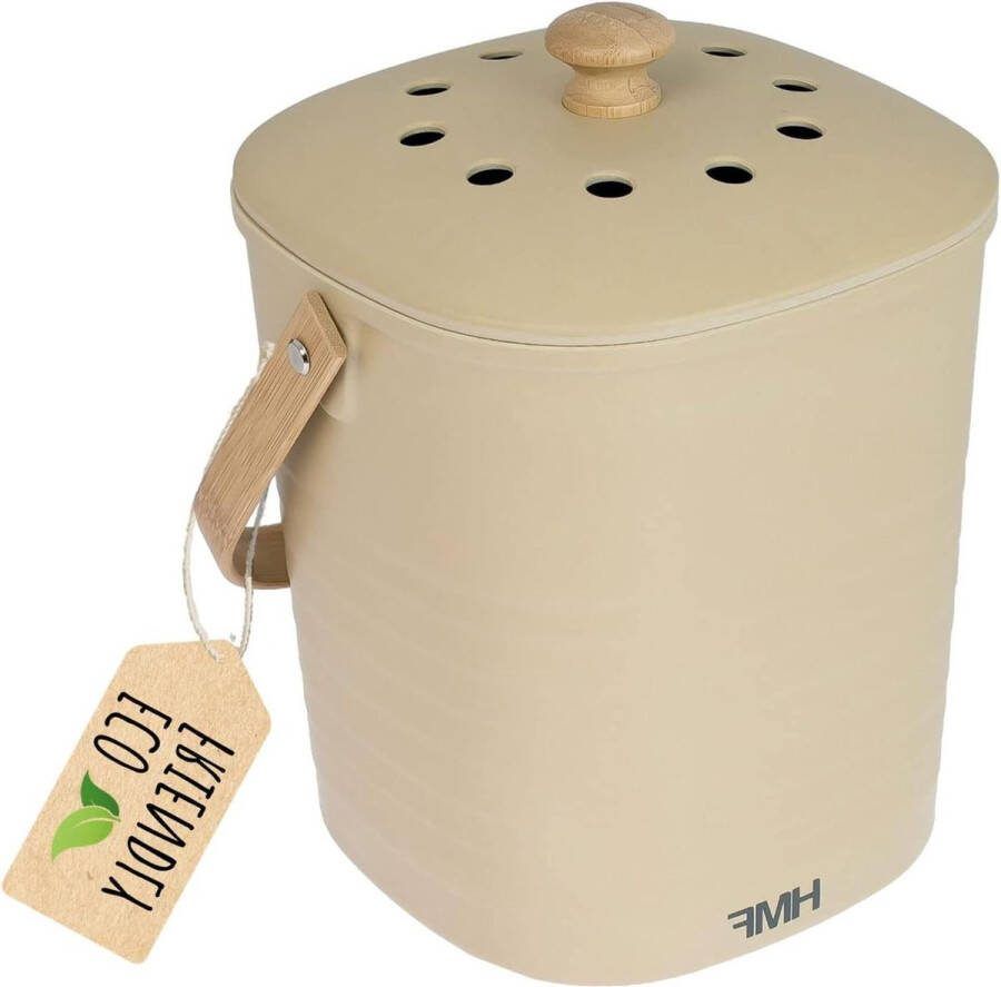 Bio-afvalemmer keuken geurdichte compostemmer met deksel 3 liter beige duurzaam en praktisch