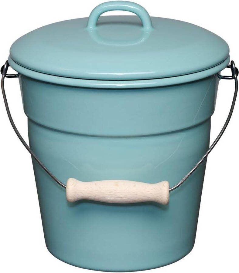Bio-emmer met deksel diameter 20 cm 35 liter emaille 1.170 kg LBH 21 x 22 x 188 cm champagnekoeler drankkoeler ijsemmer tuinemmer vuilnisemmer Nature Green Light Ljsemmer