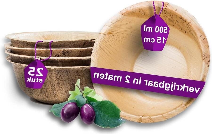 Bio Palmblad Soepkom 25x Ronde Schaal Ø 15cm 500 ml Composteerbaar Wegwerp Kommen Eersteklas Schaaltjes Bamboo bowl