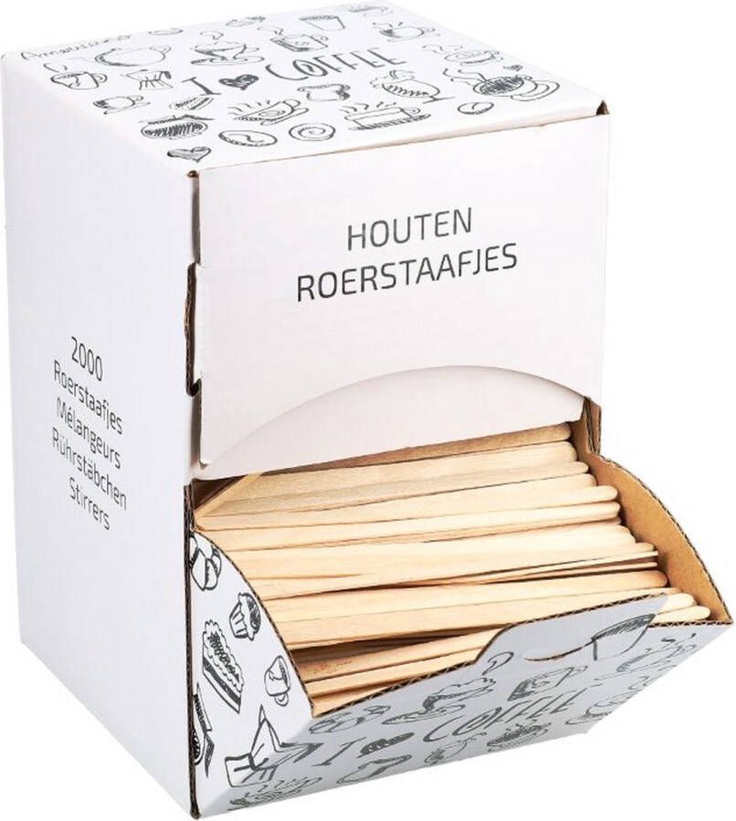 BIO Roerstaafjes hout in dispenser box 11cm (2000)
