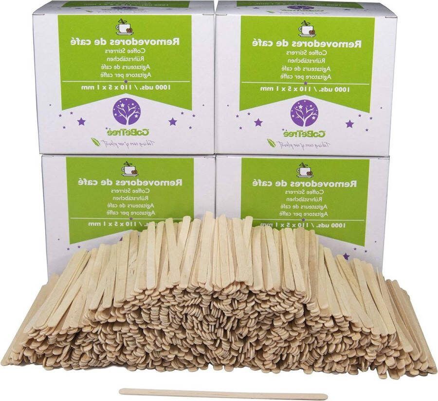 Biologisch afbreekbare houten koffieroerstaafjes 4000 stuks 11 cm lengte koffie en thee roerstaafjes