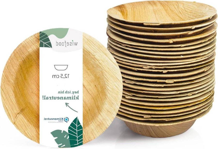 Biologisch Afbreekbare Palmblad Snackborden Set van 25 Rond Ø 14 cm Ideaal als Soepbord Saladebord of Pastabord 200 ml