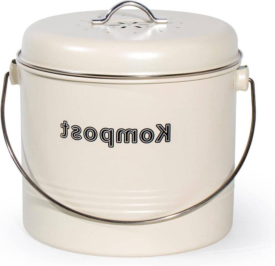Biologische afvalemmer keuken 7 l geurdicht metaal actieve koolfilters bio-afval retro compostemmer mat beige