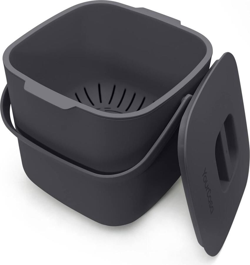 Biologische afvalemmer keuken 7 liter compostemmer voor dagelijkse bio-afvalcontainers vaatwasmachinebestendig geurdicht uitneembare zeef kleine bio-vuilnisemmer met deksel (antraciet)