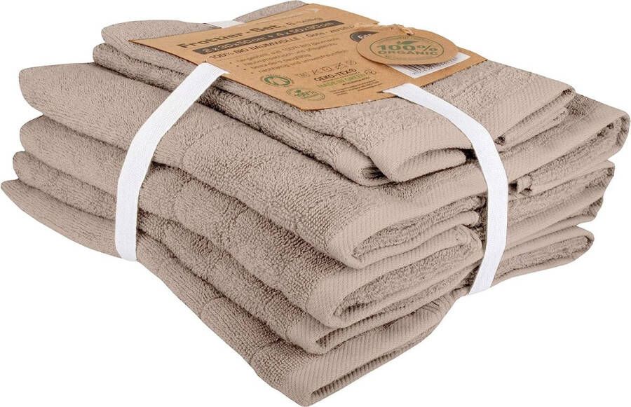 Biologische handdoeken handdoekenset van 100% natuurlijk biologisch katoen Zero Waste duurzaam en plasticvrij zacht sneldrogend en machinewasbaar taupe 30x50 cm 4-pack