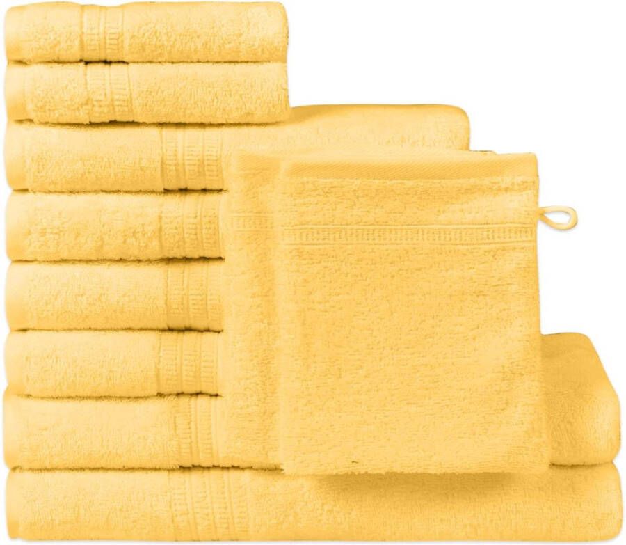 Biologische katoenen handdoekenset 2 badhanddoeken 4 handdoeken 2 gastendoekjes 2 washandjes hoge kwaliteit zacht en absorberend Oeko-Tex Made in Green & GOTS gecertificeerd (10-delig citroengeel)