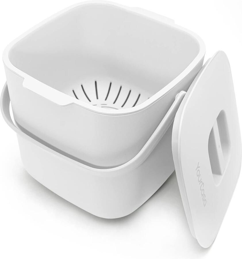 Biologische keukenafvalbak 7 l compostbak Keuken voor dagelijks afvalcontainer vaatwasmachinebestendig geurbestendig verwijderbare zeef kleine biologische afvalbak met deksel biologische emmer (wit)
