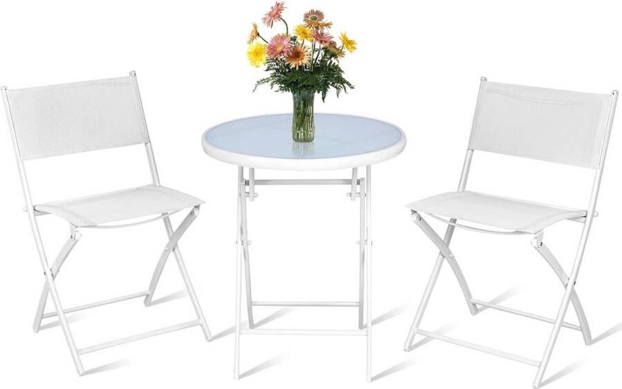 Bistroset inklapbaar bistrotafel met 2 stoelen balkonset tuinset zitgarnituur tuinmeubelen zitgroep tuintafel (wit)