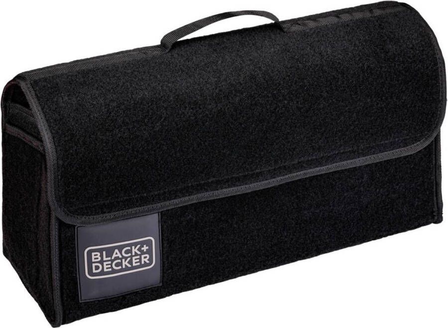 BLACK+DECKER Kofferbak Organizer Kofferbak Tas 55 x 15 x 23 CM 1 Groot Vak en 2 Insteekvakken Boodschappen en Auto Accessoires Met Klittenband Zwart