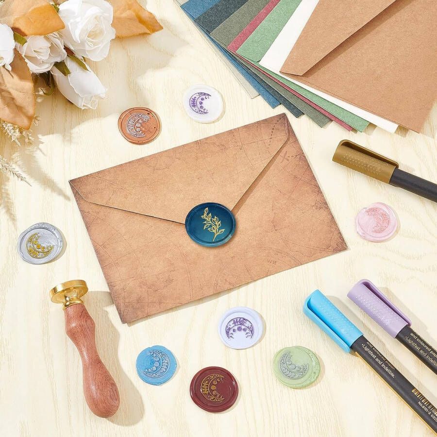 Blad-was-zegelstempel 25 mm afneembare messing kop retro vintage zegelwasstempel met houten handvat met houten handvat voor huwelijksuitnodigingen enveloppen Kerstmis Thanksgiving