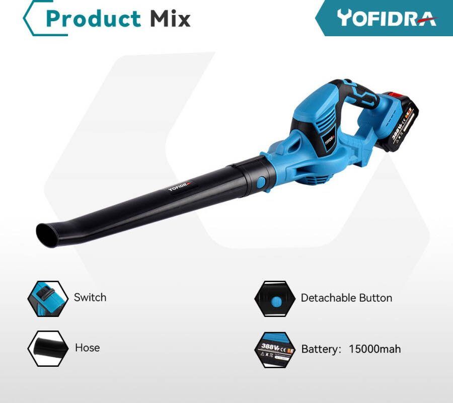Bladblazer 2000w Inclusief 2 Accu's Tuingereedschap Draadloos Handheld 18000rpm