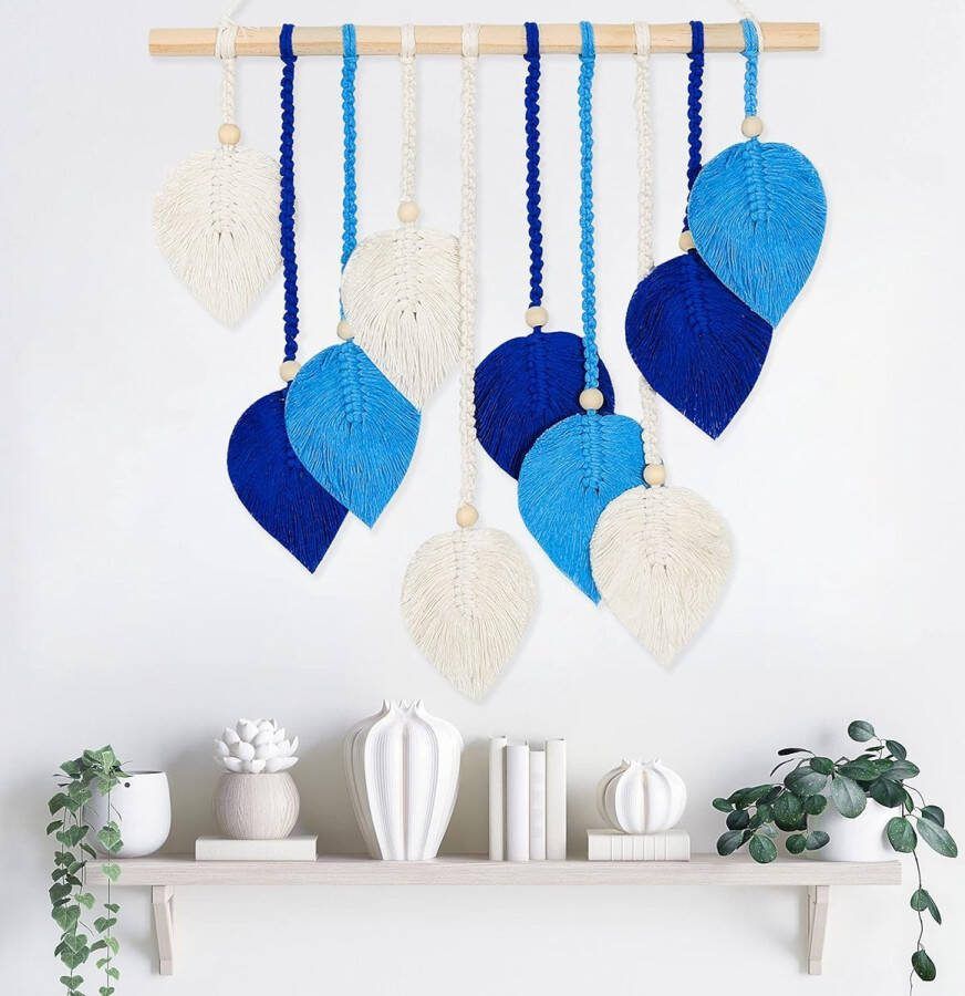 Bladeren macrame muur hangen boho wanddecoratie kwast chique tapijt woonkamer slaapkamer kantoor (45cm×55cm)