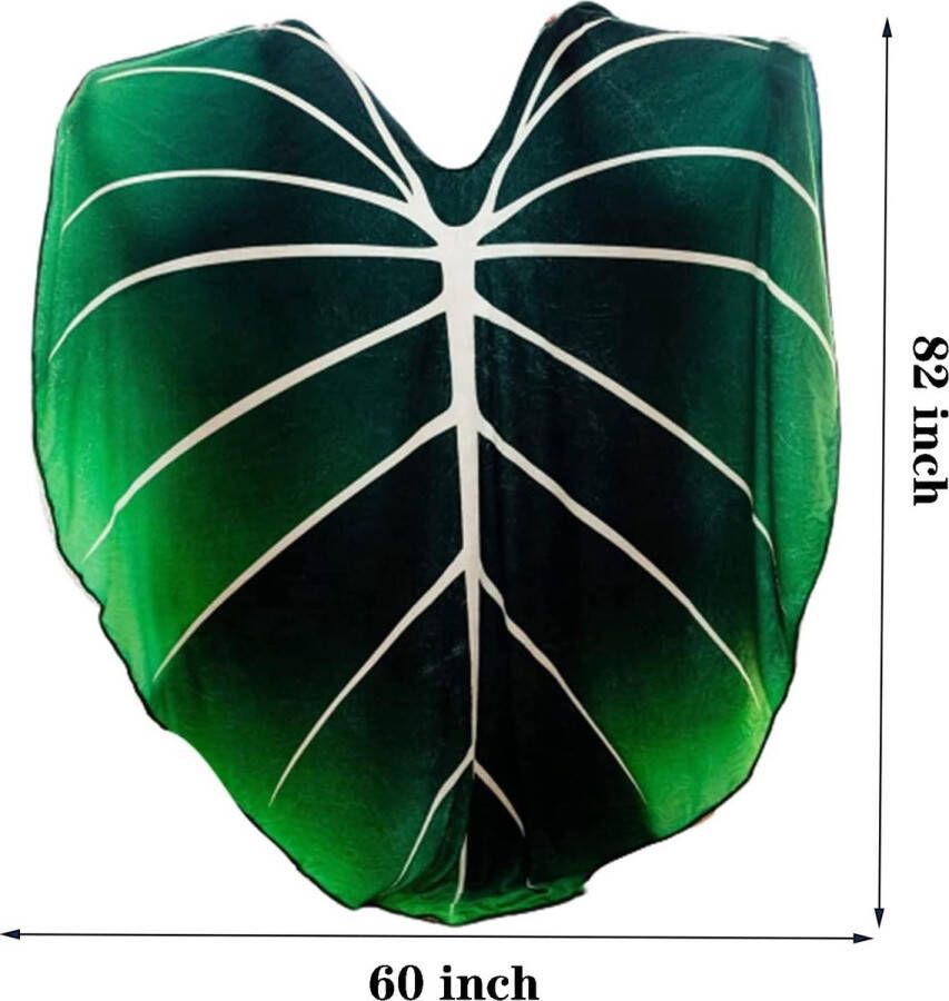 Bladerendeken Bladvorm Grote groene bladdekenvorm Zacht pluche flanel Dubbelzijdig decoratief bladerenontwerp voor plantenliefhebbers Bedbank (160x220cm)