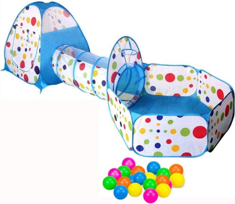 Blauwe 3-in-1 Pop-Up Speeltent Met Tunnel Voor Kinderen met 15 Ballen Kruiptunnel Speelgoed Speelhuis Tent Kindertent