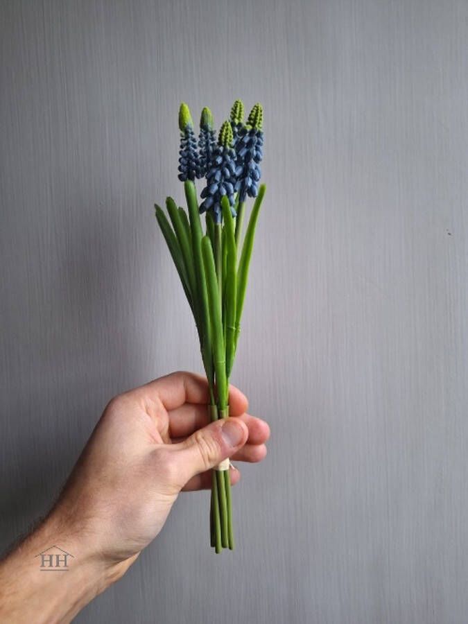 Blauwe druifjes muscari 27cm blauw kunstbloemen blauwe druifje boeket voorjaar boeket voorjaarsbloemen