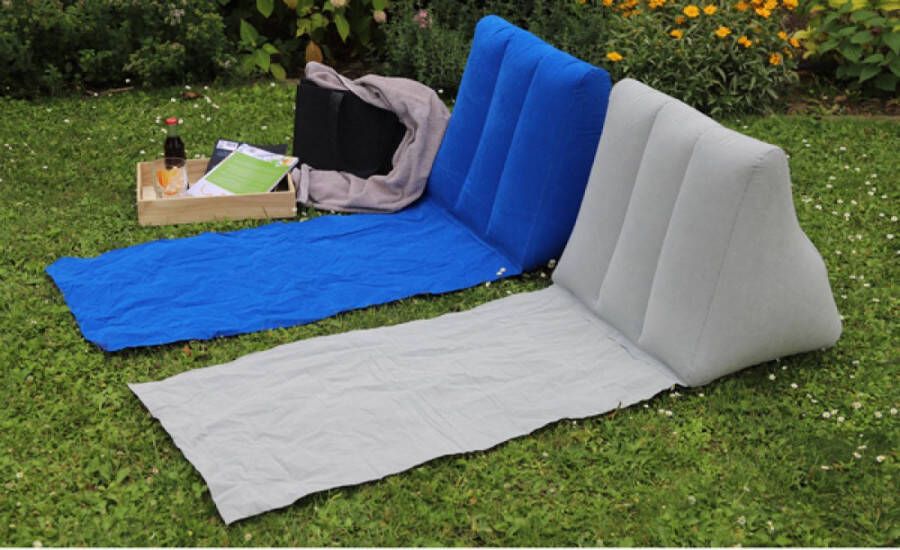 Blauwe loungemat met opblaasbaar rugkussen Strandbed met rugleuning Ligstoel strand comfortabel ligtgewicht draagbare tuinstoel strandstoel ligbed zonnebed 50x140 cm