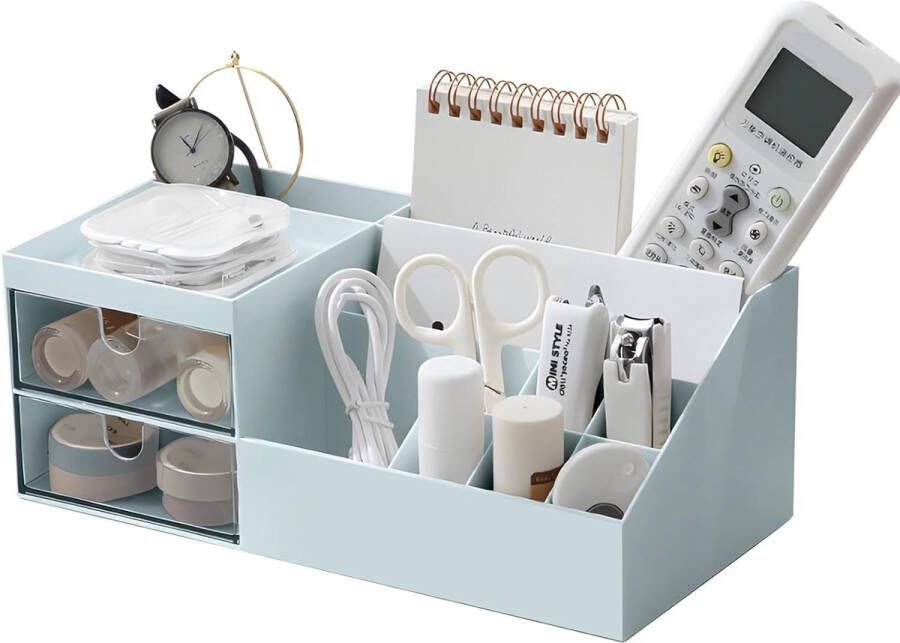 Blauwe make-up-organizer met laden make-uptafel cosmetica-organizer kunststof cosmetica-organizer grote capaciteit box voor commode slaapkamer badkamer voor het opbergen van kleine