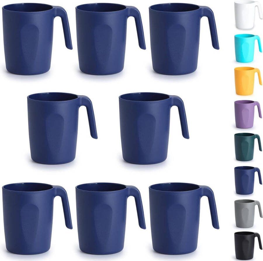 Blauwe plastic koffiekopjes set van 8 450 ml plastic koffiekopjes met handvatten herbruikbare waterbekers gemakkelijk mee te nemen ideaal voor thuis tuin picknick camping