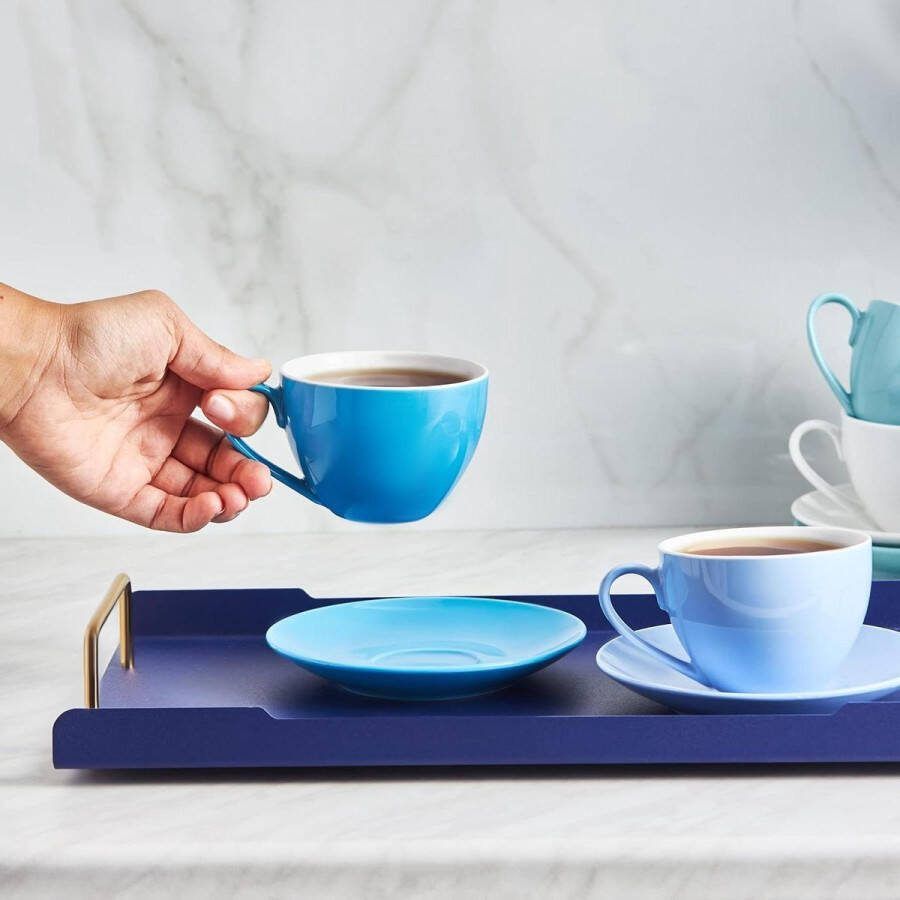Blauwe theekopset voor 6 personen 220 cc koffiekopjes schoteltjes espressokopjes mochatkopjes porselein cappuccino koffiekopjes set van 6