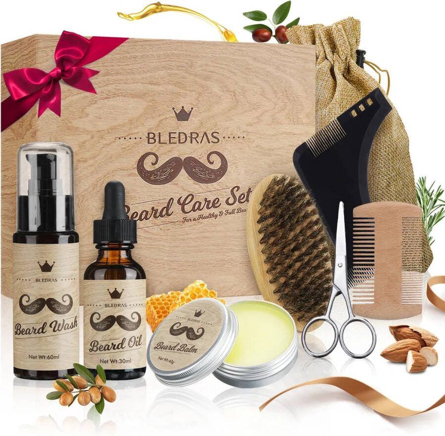 Bledras Baardverzorging Set 8 Delig Alles in één Baardset Baardgroei Kit