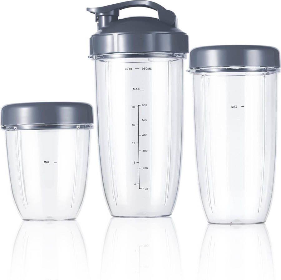 Blenderaccessoire Vervangende bekersset 18oz korte beker 24oz hoge beker 32oz Colossal-beker met Flip-Top To-Go-deksel en hersluitbare vershouddeksel Compatibel met Geschikt voor NutriBullet 600w en Pro 900w blenders
