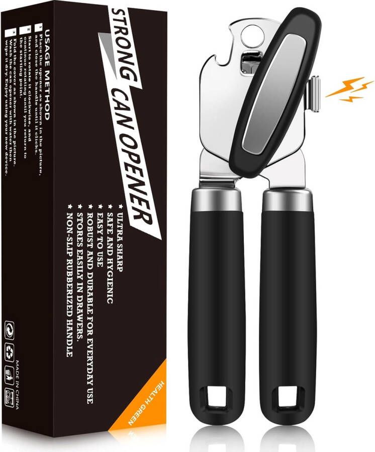 Blikopener handmatig RVS blikopener senioren blikopener zonder scherpe randen blikopener met comfortabel handvat dekselopener flesopener voor artritis en zwakke handen