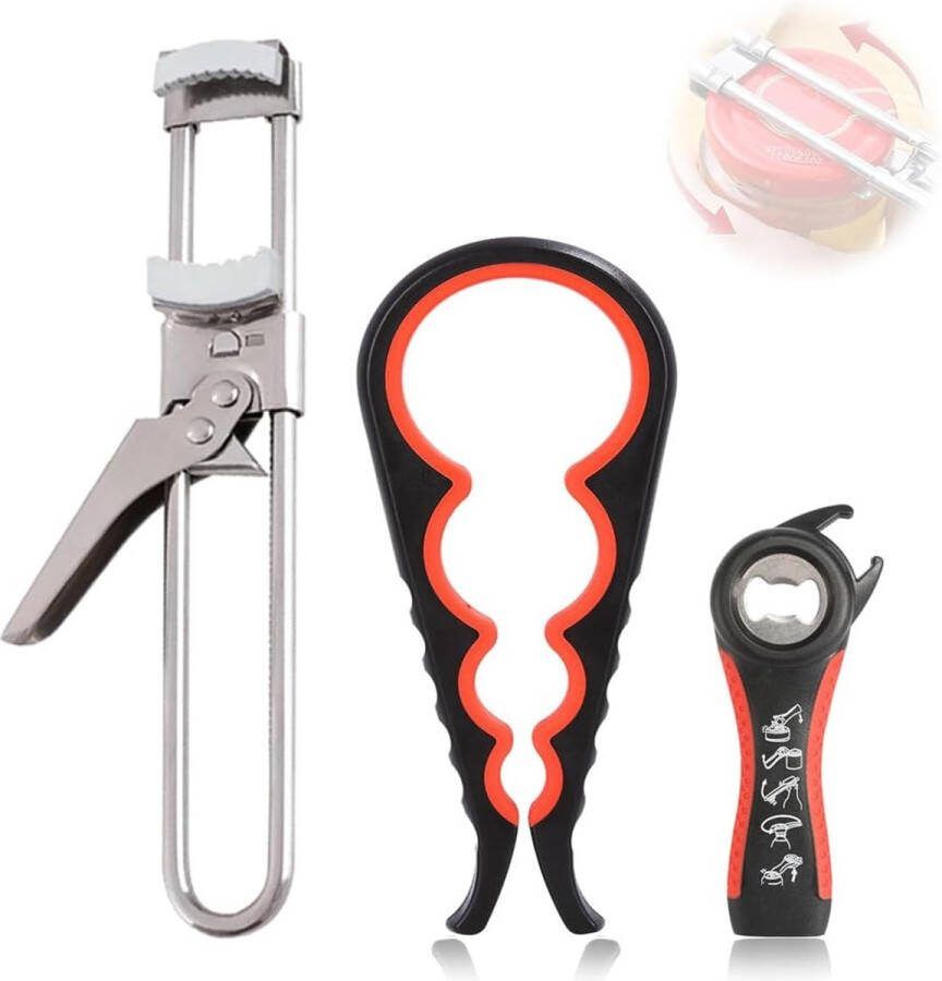 Blikopener handmatige glasopener schroefdekselopener senioren 3 stuks kan-opener roestvrij staal instelbare multifunctionele schroefglasopener buchopener antislip glazen dekselopener voor