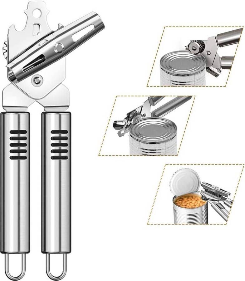 Blikopener Keuken Roestvrij staal Zwaar uitgevoerde blikopener Handmatig Gladde randen Duurzaam Snijgereedschap van voedingskwaliteit 3 in 1 blik Bierglas flesopener