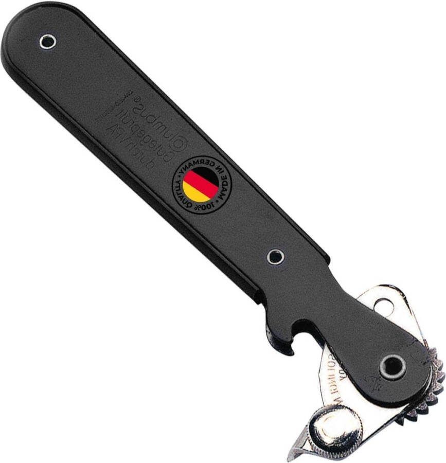Blikopener met flesopener lengte 162 cm staal Columbus zwart rood zilver 10252270 Handig Keukengereedschap Blikopener
