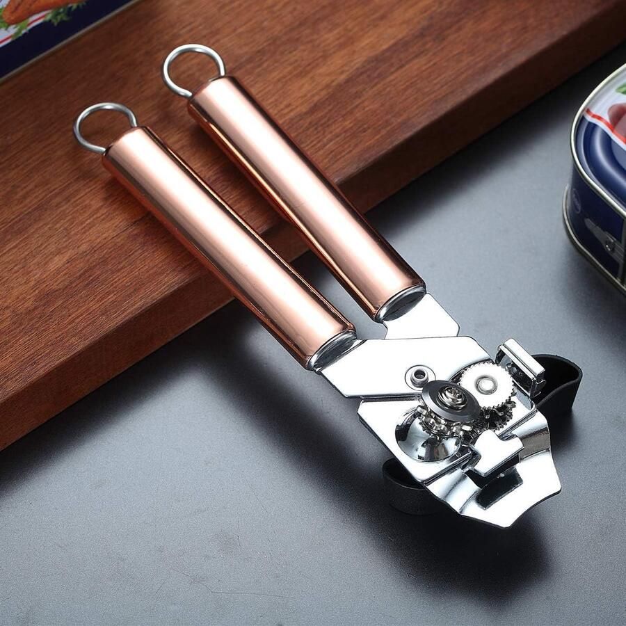 Blikopener roestvrijstalen roségouden blikopener titanium roségouden handvat blikopener in de hand handmatige blikopener met gladde rand heavy duty