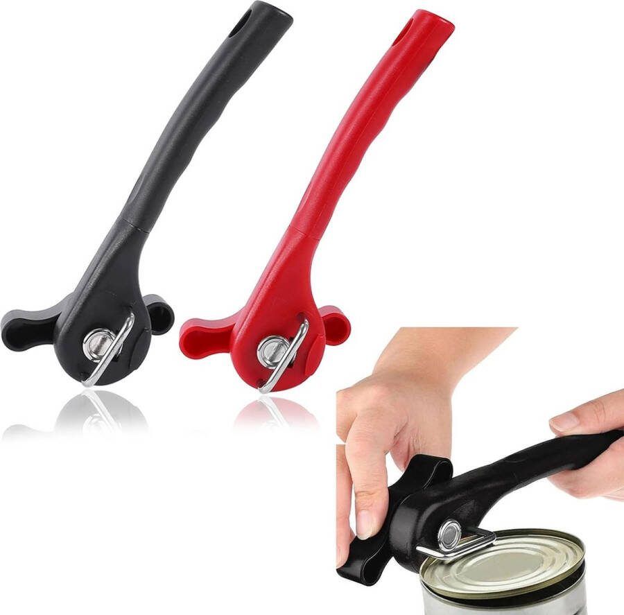 Blikopener set van 2 veiligheidsblikopeners zonder scherpe randen handmatige blikopener met antisliphandgreep roestvrijstalen blikopener voor restaurant camping en keuken