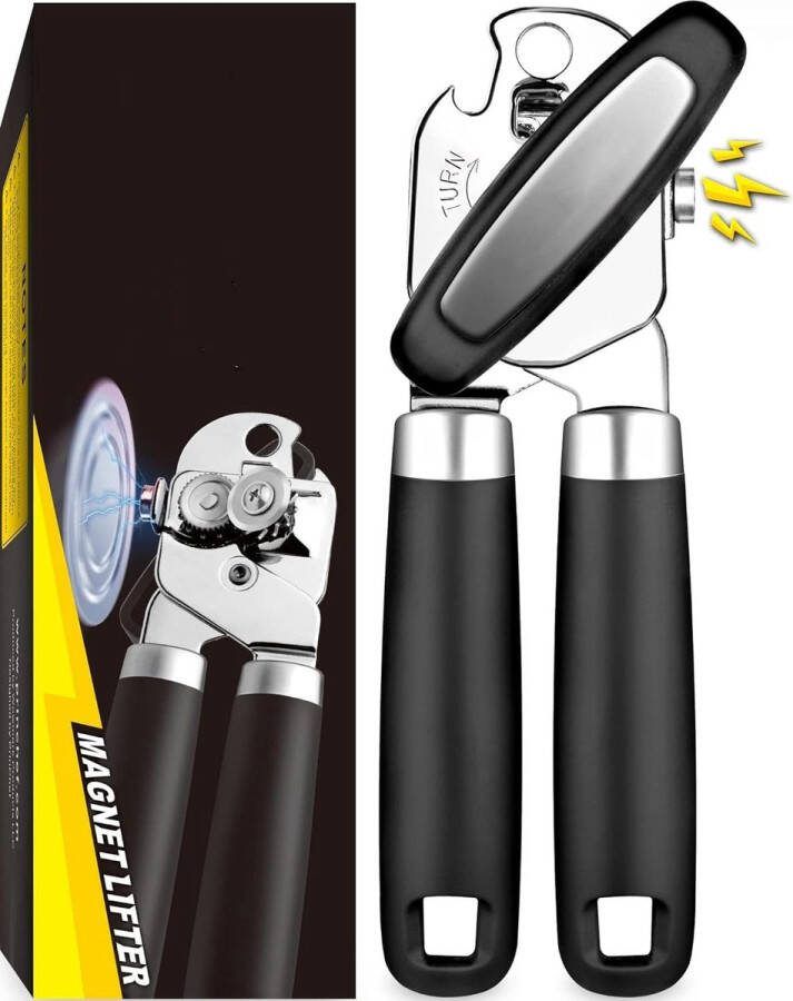 Blikopener Steel Edition universele blikopener van hoogwaardig en roestvrij staal 2-in-1 blikopener senioren met flesopener functie moderne kanopener