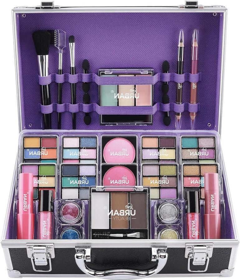 Bliss make-upkoffer met veganistische make-upen Complete make-upset voor ogen lippen en wenkbrauwen Aluminium frame organizer met kwasten make up koffer meisje
