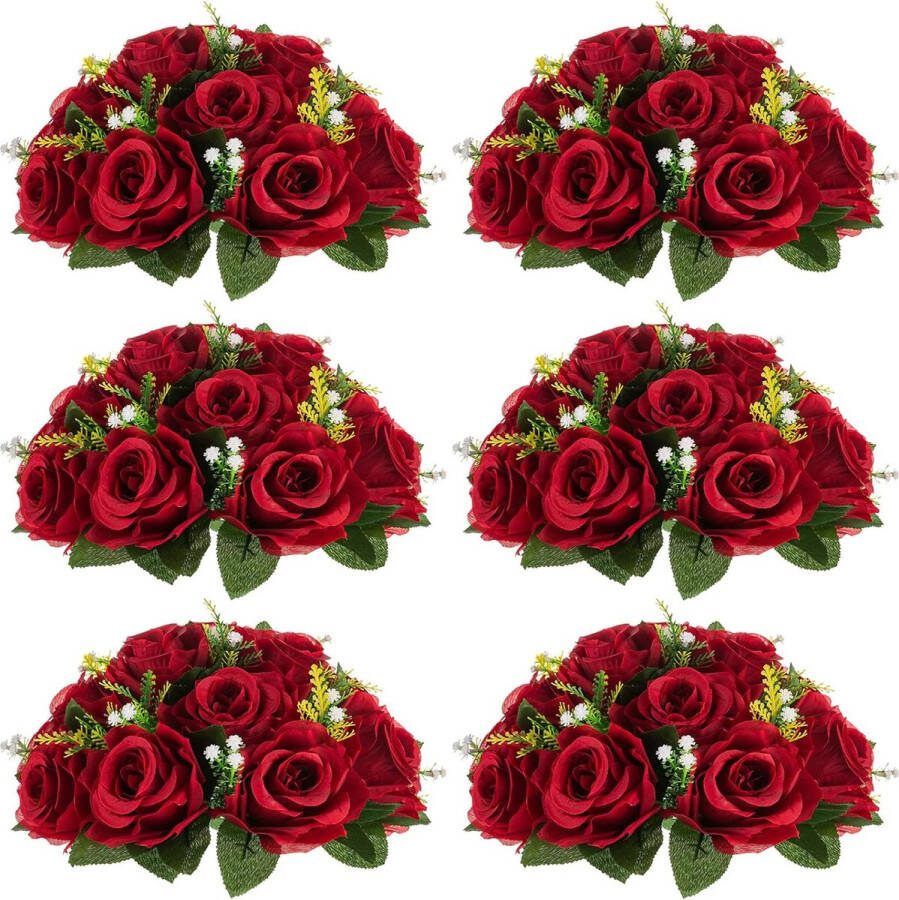 Bloem Bruiloft Centerpieces voor Tabellen 6 Stuks 24cm Diameter Karmijnrood Kunstbloemen Roos Bal Centerpieces Tafel Nep Roos Regelingen voor Bruiloften Verjaardag Partij Decoraties