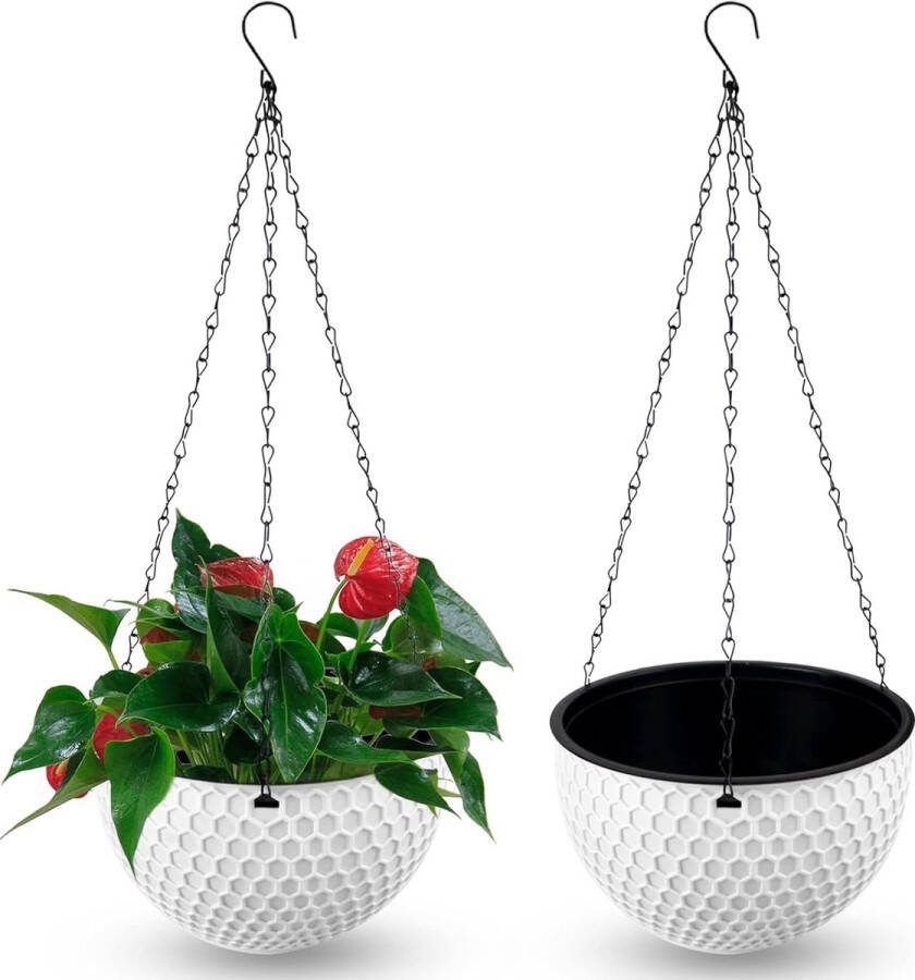 Bloemenhangers voor buiten hangende plastic met afvoergat en roestvrije kettingen voor binnen en buiten plafonds balkondecoratie 21 cm 2 stuks