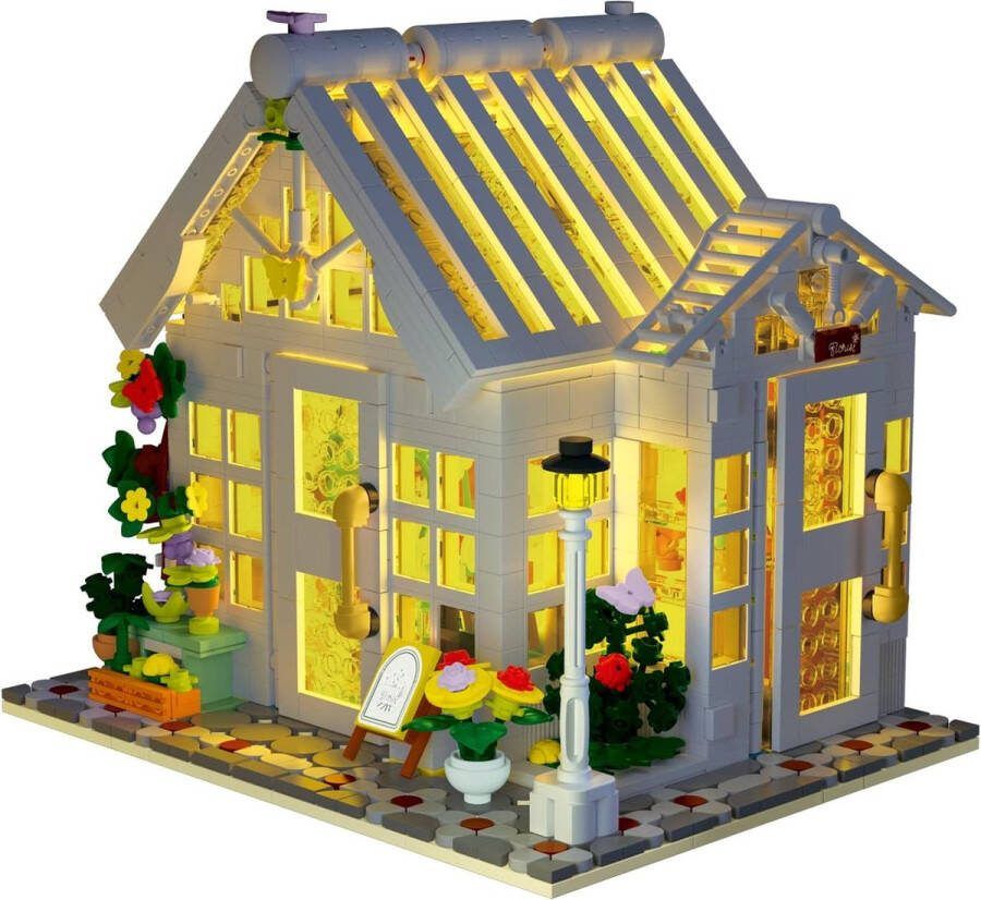 Bloemenhuis architectuur bouwdoos met ledlicht City bloemenwinkel model bouwset bouwblokken speelgoed voor 15 jaar en volwassenen 1593 delen