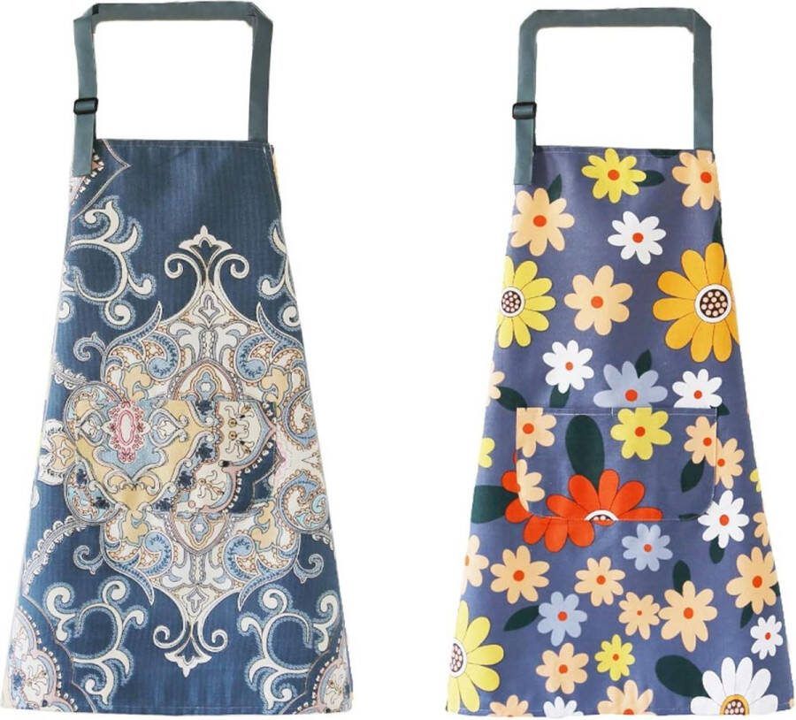 Bloemenschort met zakken Kookschort voor dames Verstelbare nekband Bakken en schilderen