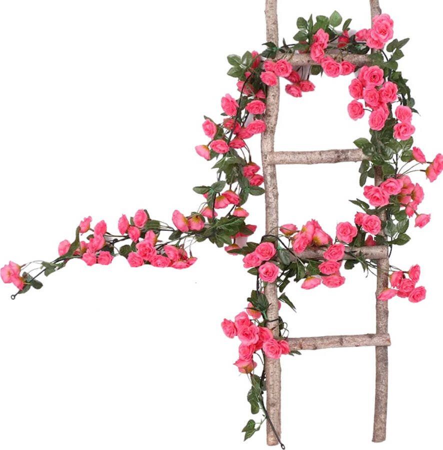Bloemenslinger Fiets en Interieur 69 Mini Rozen Donker Roze Stijlvolle Bloemenstreng voor Fietsmand of Stuur 180 CM Bloemen Plastic Kunstbloemen Fiets Slinger