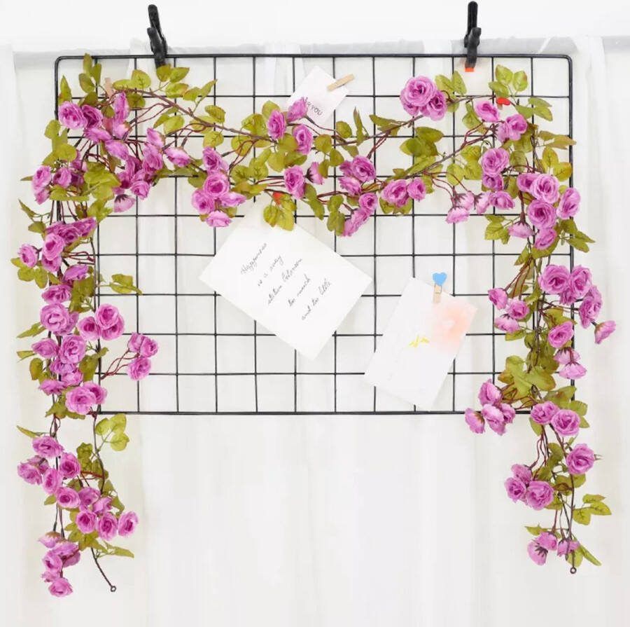 Bloemenslinger Fiets en Interieur 69 Mini Rozen Paars Stijlvolle Bloemenstreng voor Fietsmand of Stuur 180 CM Bloemen Plastic Kunstbloemen Fiets Slinger