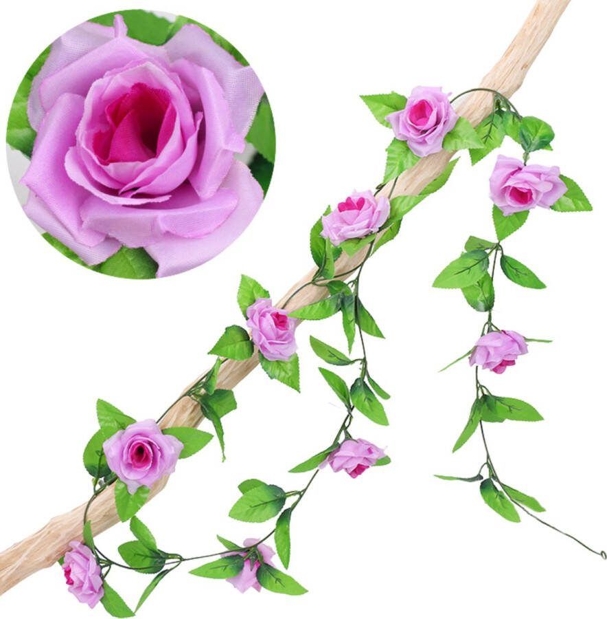 Bloemenslinger Rozen Fiets Paars Stijlvolle Bloemenstreng voor Fietsmand of Stuur 220 CM Bloemen Plastic Kunstbloemen Fiets Slinger